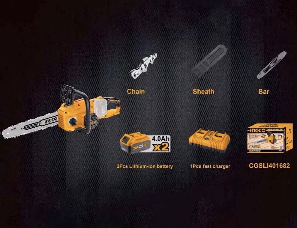Ingco Motosega a batteria 40V elettrica Barra 40 cm Elettrosega completa 4ah