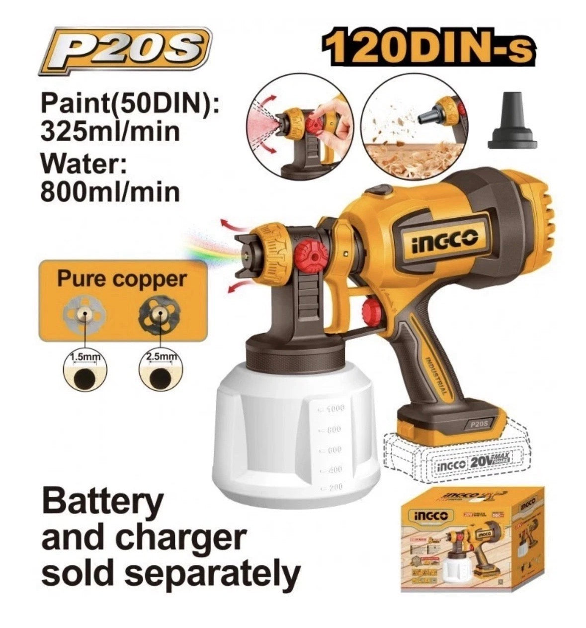 Aerografo a Batteria INGCO Nebulizzatore Professionale Regolabile 20V NUDO CSGLI