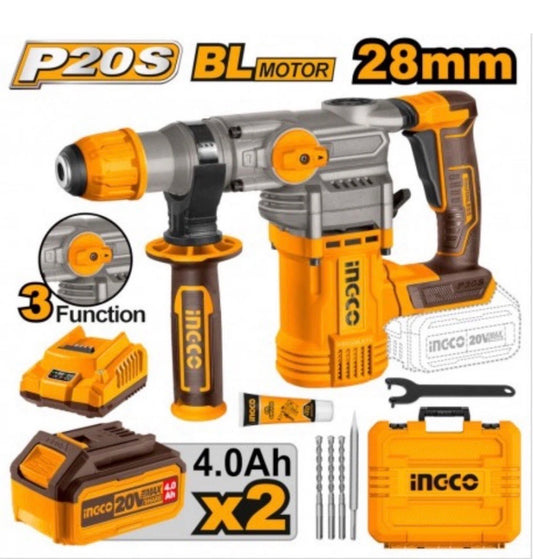 Martello demolitore a batteria 20 V Sds Plus Trapano 2 batterie Valigetta Ingco