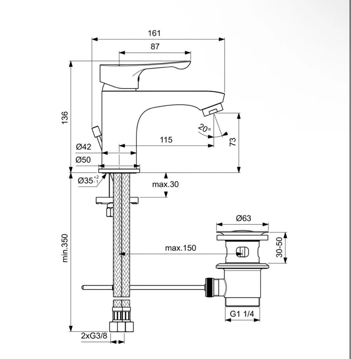 MISCELATORE LAVABO MONOCOMANDO ALPHA CON SCARICO, FINITURA CROMATA BC647AA