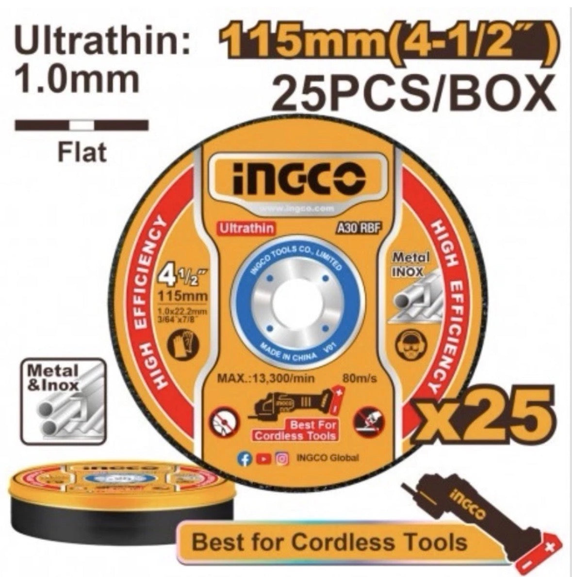 SET 25 DISCHI DA TAGLIO PER SMERIGLIATRICI METALLO E INOX INGCO