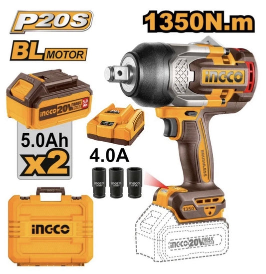 AVVITATORE A IMPULSI 1350Nm + 2 BATT. 5AH CON 3 BUSSOLE - INGCO CIWLI20135E