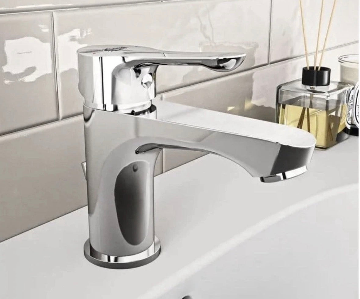 MISCELATORE LAVABO MONOCOMANDO ALPHA CON SCARICO, FINITURA CROMATA BC647AA